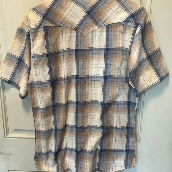 Rocking K Ranchwear Shirt Men M Brown/Blue Textured Short Sleeve  Pearl Snap Vtg - Picture 6 of 9